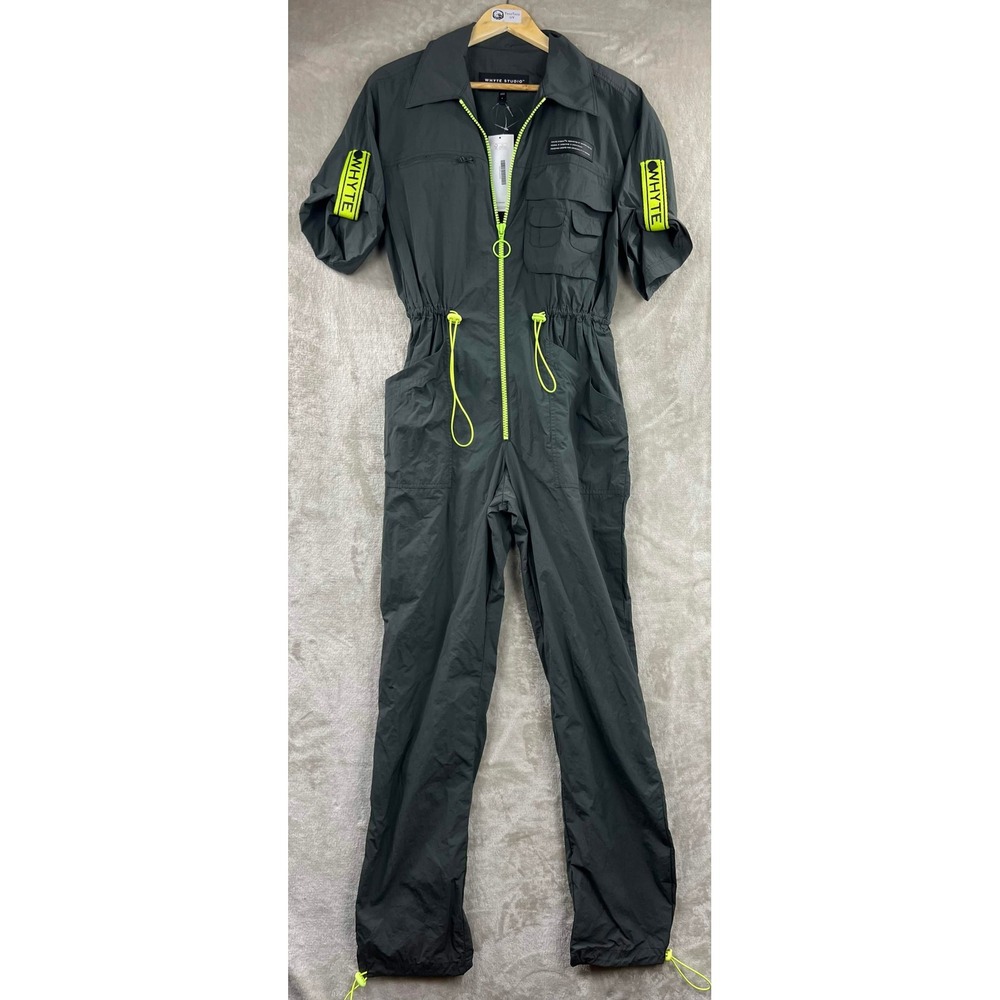 Whyte Studio Utility Jumpsuit Grey Neon Yellow Streetwear Cargo Sz L London Made